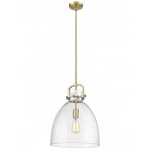 Newton Bell Stem Hung Pendant - Brushed Brass / Clear Seedy