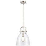 Newton Bell Stem Hung Pendant - Satin Nickel / Clear