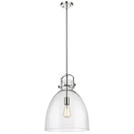 Newton Bell Stem Hung Pendant - Polished Nickel / Clear