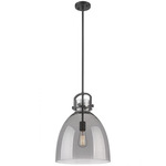 Newton Bell Stem Hung Pendant - Matte Black / Smoked
