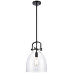 Newton Bell Stem Hung Pendant - Matte Black / Clear