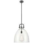 Newton Bell Stem Hung Pendant - Matte Black / Clear