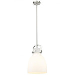 Newton Bell Stem Hung Pendant - Satin Nickel / Matte White
