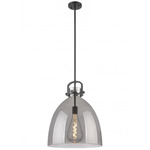Newton Bell Stem Hung Pendant - Matte Black / Smoked