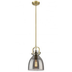 Newton Bell Stem Hung Mini Pendant - Brushed Brass / Smoked