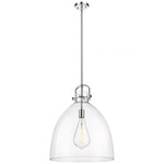 Newton Bell Stem Hung Pendant - Polished Nickel / Clear