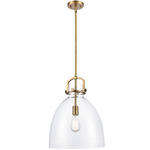 Newton Bell Stem Hung Pendant - Brushed Brass / Clear