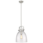 Newton Bell Stem Hung Pendant - Satin Nickel / Clear Seedy