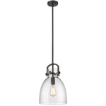 Newton Bell Stem Hung Pendant - Matte Black / Clear Seedy