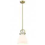 Newton Bell Stem Hung Mini Pendant - Brushed Brass / Matte White