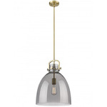 Newton Bell Stem Hung Pendant - Brushed Brass / Smoked
