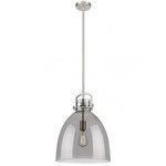 Newton Bell Stem Hung Pendant - Satin Nickel / Smoked