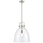 Newton Bell Stem Hung Pendant - Satin Nickel / Clear