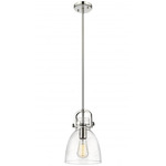 Newton Bell Stem Hung Mini Pendant - Polished Nickel / Clear Seedy
