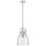 Newton Bell Stem Hung Pendant - Polished Nickel / Clear Seedy