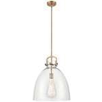 Newton Bell Stem Hung Pendant - Brushed Brass / Clear
