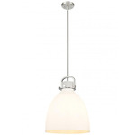 Newton Bell Stem Hung Pendant - Satin Nickel / Matte White