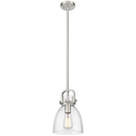 Newton Bell Stem Hung Mini Pendant - Satin Nickel / Clear Seedy
