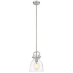 Newton Bell Stem Hung Mini Pendant - Satin Nickel / Clear