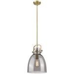Newton Bell Stem Hung Pendant - Brushed Brass / Smoked