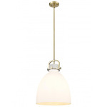Newton Bell Stem Hung Pendant - Brushed Brass / Matte White