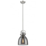 Newton Bell Stem Hung Mini Pendant - Satin Nickel / Smoked