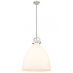 Newton Bell Stem Hung Pendant - Satin Nickel / Matte White
