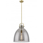 Newton Bell Stem Hung Pendant - Brushed Brass / Smoked