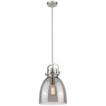Newton Bell Stem Hung Pendant - Satin Nickel / Smoked