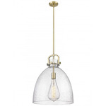 Newton Bell Stem Hung Pendant - Brushed Brass / Clear Seedy