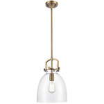 Newton Bell Stem Hung Pendant - Brushed Brass / Clear