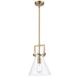 Newton Cone Stem Hung Pendant - Brushed Brass / Clear