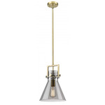Newton Cone Stem Hung Pendant - Brushed Brass / Smoked
