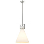 Newton Cone Stem Hung Pendant - Polished Nickel / Matte White