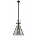 Newton Cone Stem Hung Pendant - Matte Black / Smoked