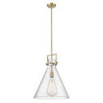 Newton Cone Stem Hung Pendant - Brushed Brass / Clear Seedy