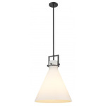 Newton Cone Stem Hung Pendant - Matte Black / Matte White