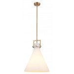 Newton Cone Stem Hung Pendant - Brushed Brass / Matte White
