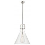 Newton Cone Stem Hung Pendant - Satin Nickel / Clear