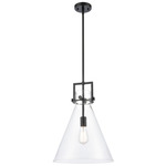 Newton Cone Stem Hung Pendant - Matte Black / Clear