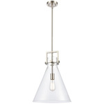 Newton Cone Stem Hung Pendant - Satin Nickel / Clear