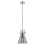 Newton Cone Stem Hung Mini Pendant - Polished Nickel / Light Smoked