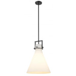 Newton Cone Stem Hung Pendant - Matte Black / Matte White