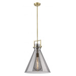 Newton Cone Stem Hung Pendant - Brushed Brass / Smoked