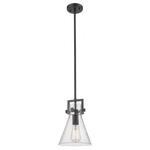 Newton Cone Stem Hung Mini Pendant - Matte Black / Clear Seedy