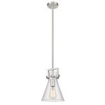 Newton Cone Stem Hung Mini Pendant - Satin Nickel / Clear Seedy