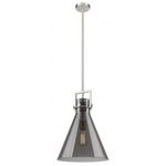 Newton Cone Stem Hung Pendant - Satin Nickel / Smoked