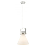 Newton Cone Stem Hung Pendant - Polished Nickel / Matte White