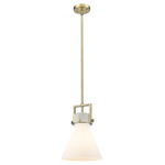 Newton Cone Stem Hung Pendant - Brushed Brass / Matte White