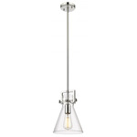 Newton Cone Stem Hung Mini Pendant - Polished Nickel / Clear